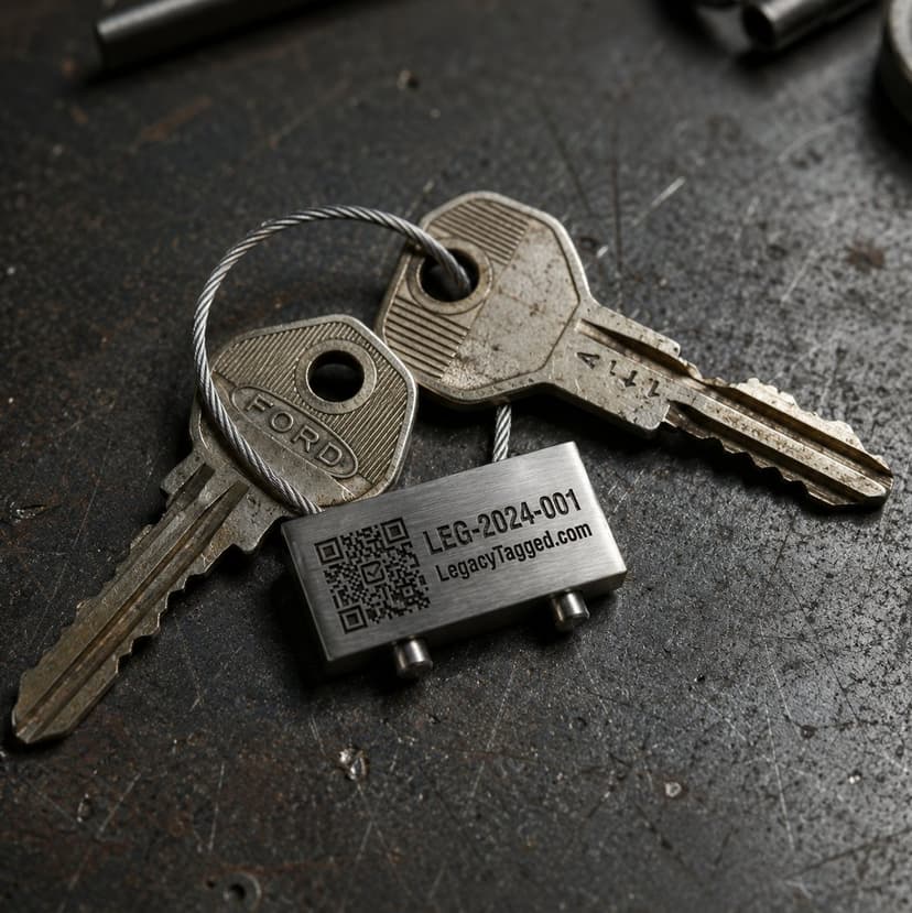 Legacy Tagged wood keychain tag with QR code